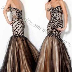 Jovani, black and gold mermaid prom dress